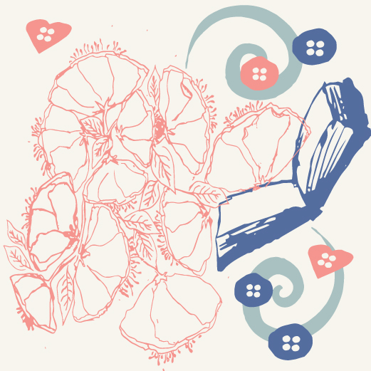 Illustrated floral and butterfly design